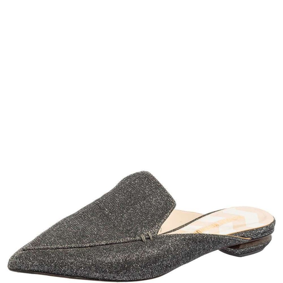 Women'S Shoes * | Nicholas Kirkwood Glitter Fabric Beya Flat Pointed-Toe Mules Size 37 For Women Grey