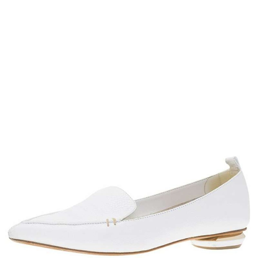 Women'S Shoes * | Nicholas Kirkwood Beya Leather Pointed Toe Flats Size 36.5 For Women White