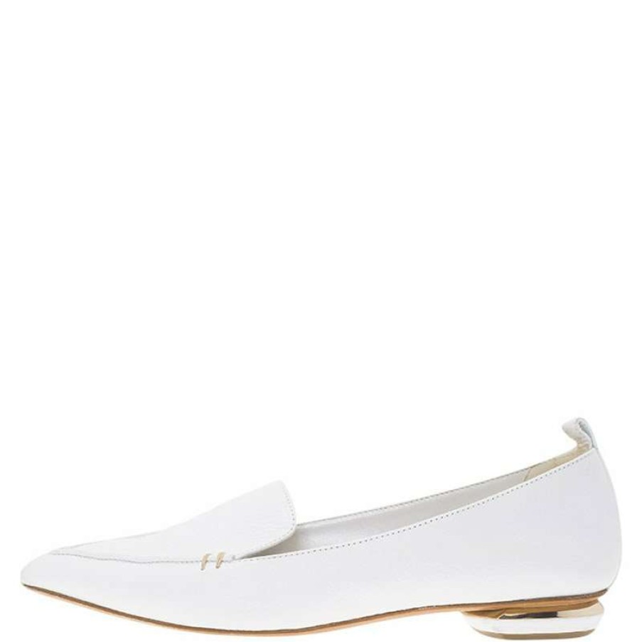 Women'S Shoes * | Nicholas Kirkwood Beya Leather Pointed Toe Flats Size 36.5 For Women White