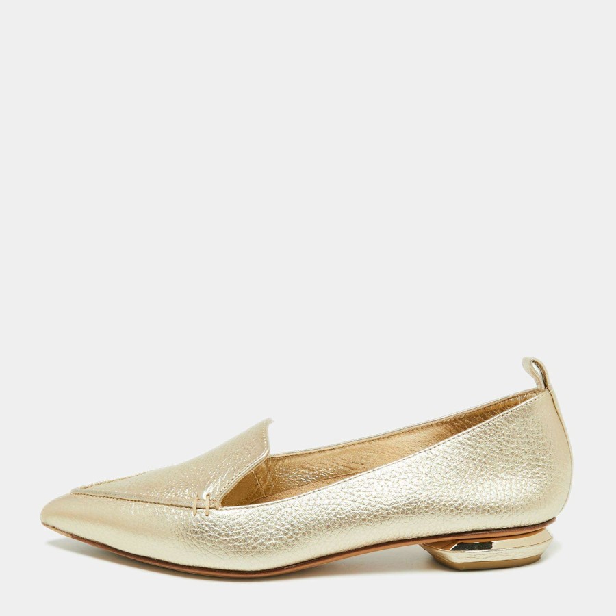 Women'S Shoes * | Nicholas Kirkwood Gold Leather Beya Pointed Toe Loafers Size 35.5 For Women Metallic