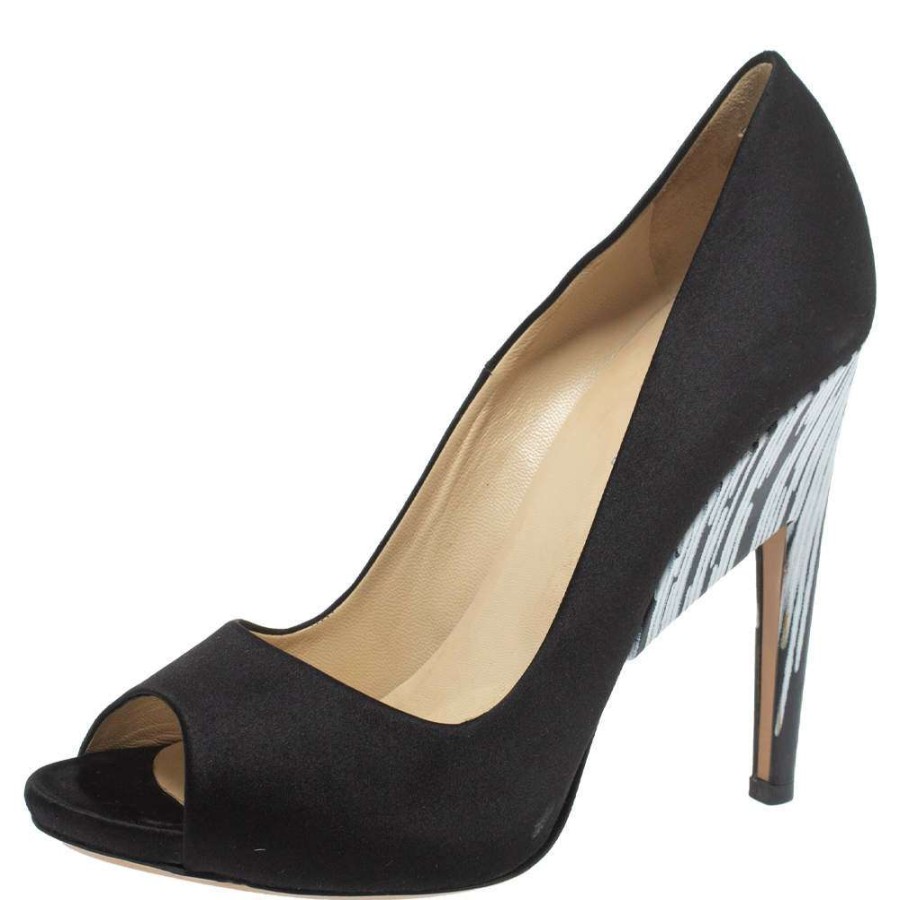 Women'S Shoes * | Nicholas Kirkwood /White Satin Peep Toe Pumps Size 39 For Women Black