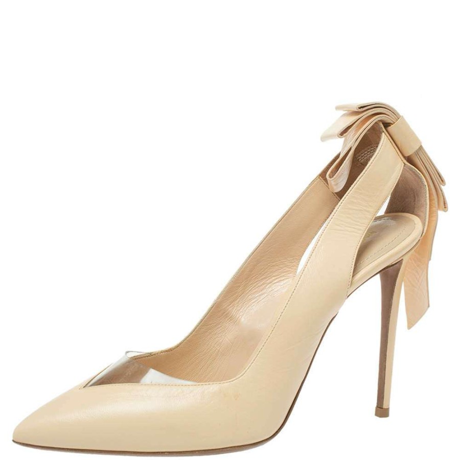 Women'S Shoes * | Nicholas Kirkwood Leather And Pvc Origami Bow Pointed Toe Pumps Size 39 For Women Cream