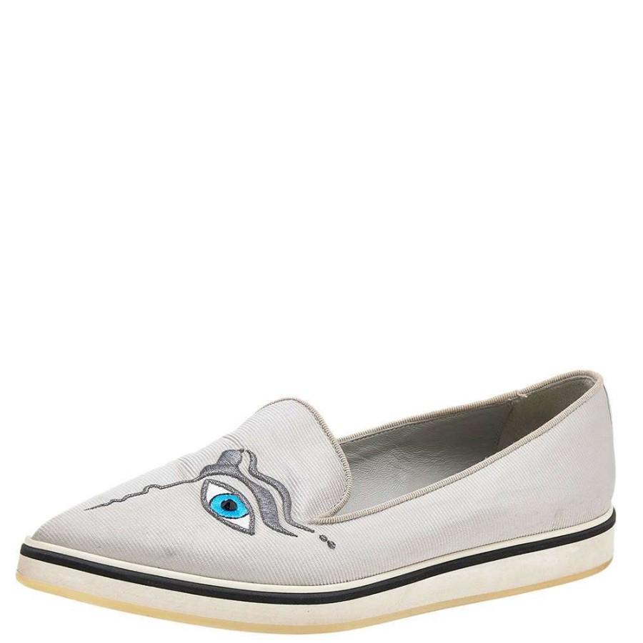 Women'S Shoes * | Nicholas Kirkwood Fabric Eye Motif Iris Slip On Loafers Size 37.5 For Women Silver