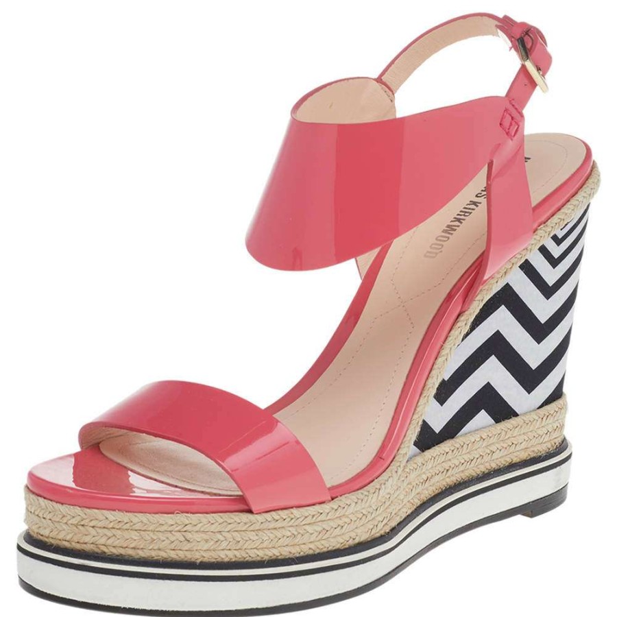 Women'S Shoes * | Nicholas Kirkwood Patent Leather Wedge Espadrille Ankle Strap Sandals Size 39 For Women Pink