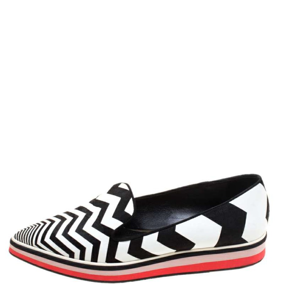 Women'S Shoes * | Nicholas Kirkwood Black/ Zig Zag Print Leather Slip On Sneakers Size 37 For Women White