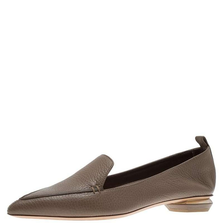 Women'S Shoes * | Nicholas Kirkwood Textured Leather Beya Pointed Toe Loafers 38.5 For Women Brown