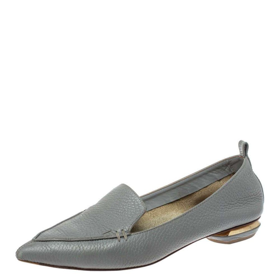 Women'S Shoes * | Nicholas Kirkwood Leather Botalatto Flat Loafers Size 35.5 For Women Grey