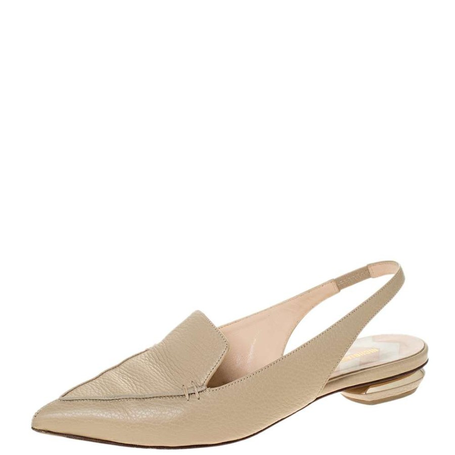 Women'S Shoes * | Nicholas Kirkwood Leather Beya Pointed Toe Slingback Sandals Size 39.5 For Women Beige