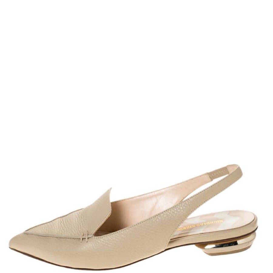 Women'S Shoes * | Nicholas Kirkwood Leather Beya Pointed Toe Slingback Sandals Size 39.5 For Women Beige