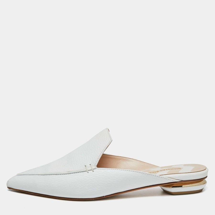 Women'S Shoes * | Nicholas Kirkwood Leather Beya Flat Mules Size 38 For Women White