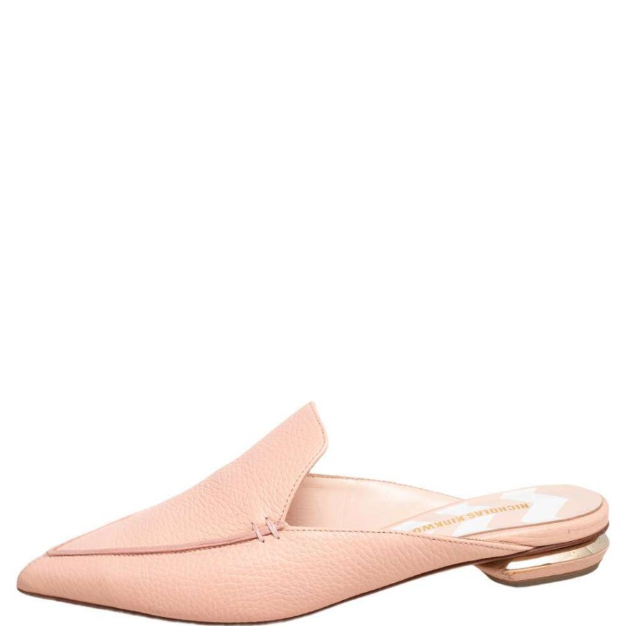 Women'S Shoes * | Nicholas Kirkwood Leather Beya Pointed Toe Flats Size 38 For Women Beige