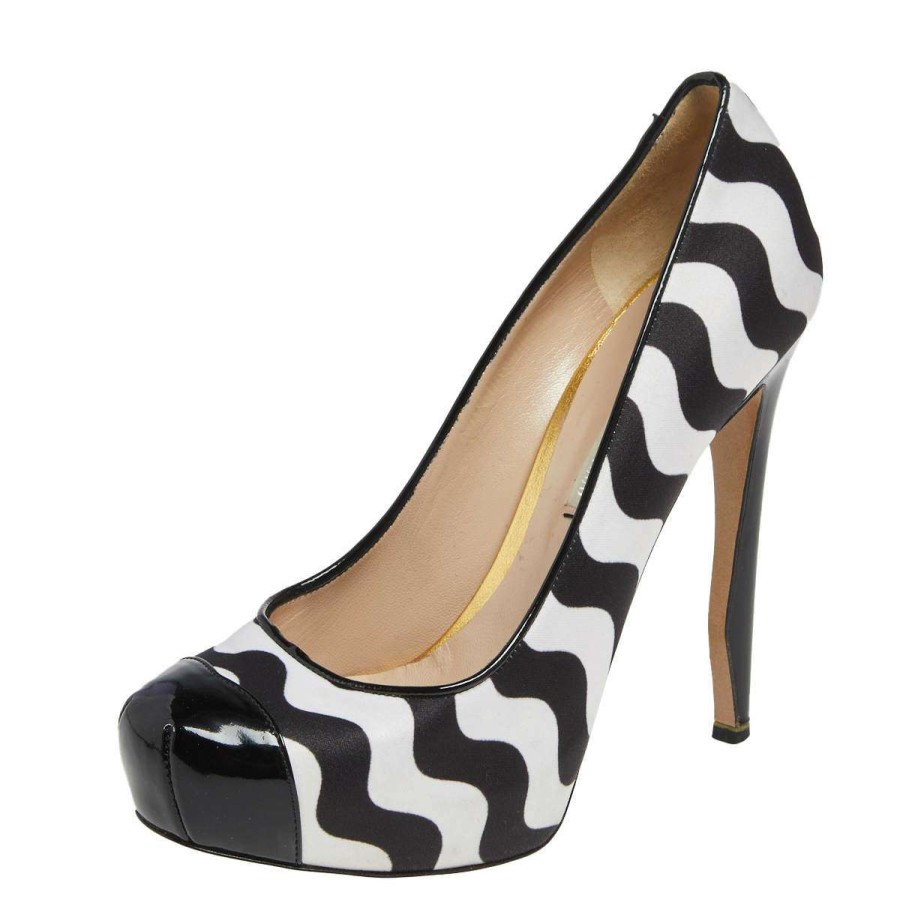 Women'S Shoes * | Nicholas Kirkwood Black / Satin And Patent Leather Platform Cap Toe Pumps Size 37 For Women White