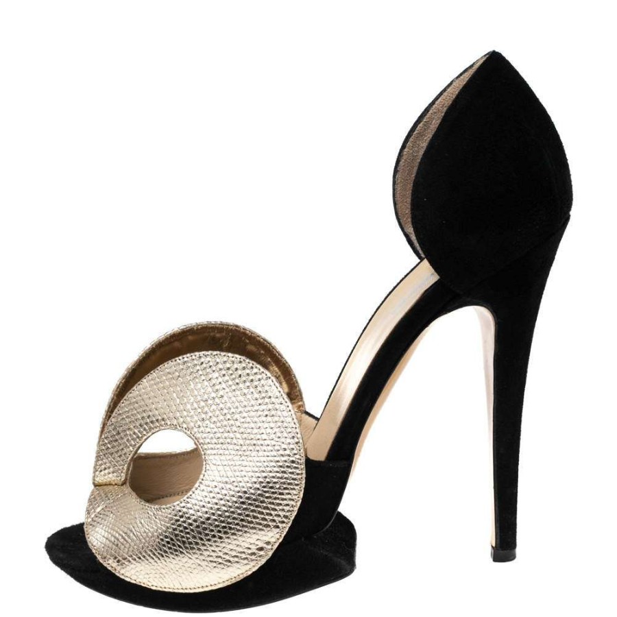 Women'S Shoes * | Nicholas Kirkwood /Gold Suede And Textured Leather Open-Toe Platform Sandals Size 40 For Women Black