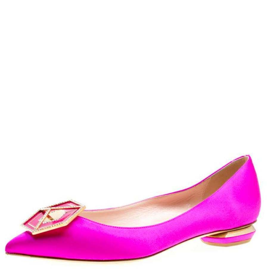 Women'S Shoes * | Nicholas Kirkwood Satin Eden Crystal Embellished Pointed Toe Flats Size 40 For Women Pink