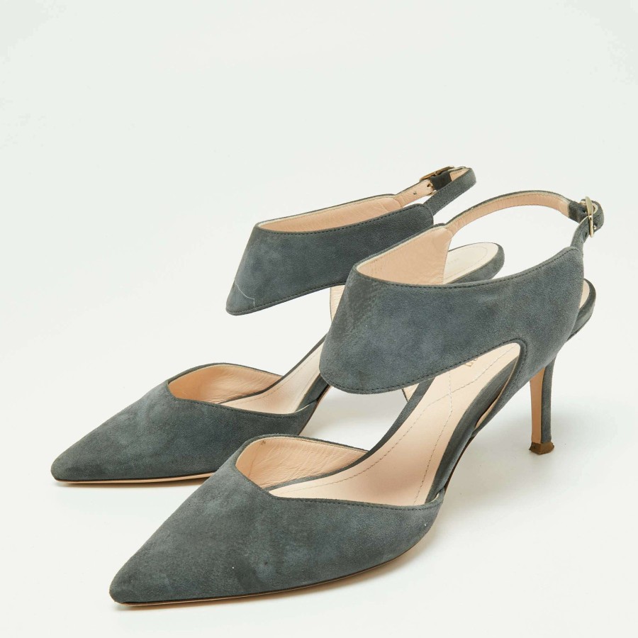 Women'S Shoes * | Nicholas Kirkwood Suede Leeloo Ankle Strap Pointed Toe Sandals Size 37 For Women Grey