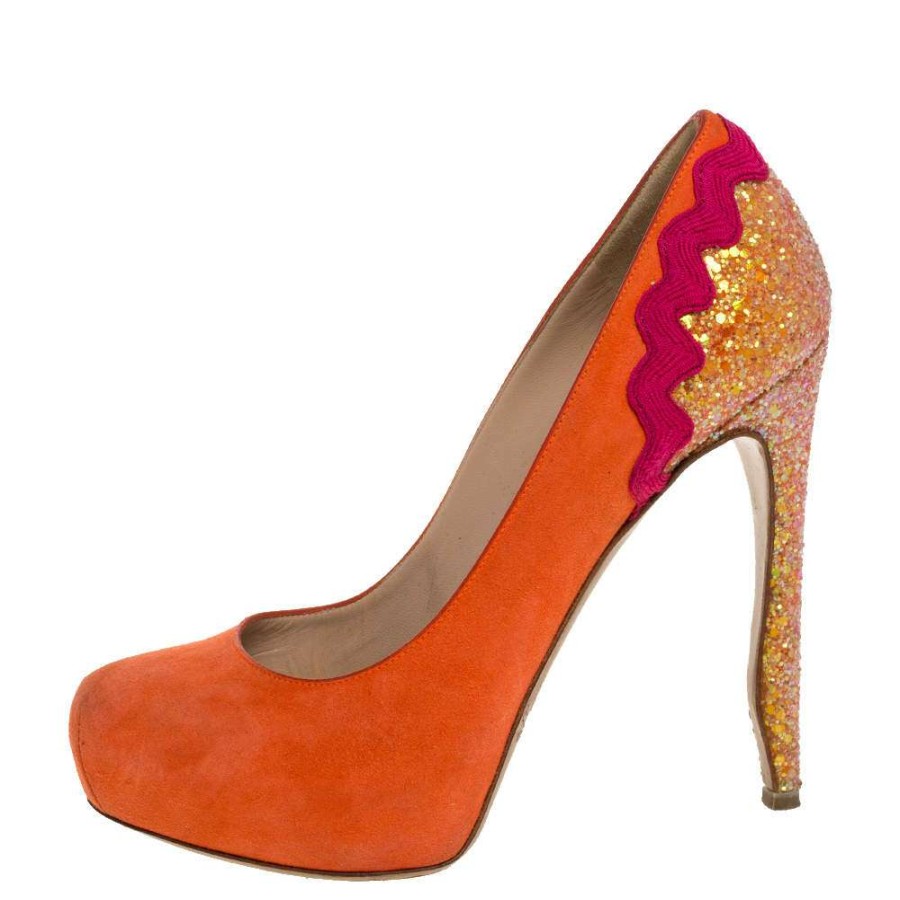 Women'S Shoes * | Nicholas Kirkwood Suede And Coarse Glitter Heel Platform Pumps Size 38 For Women Orange