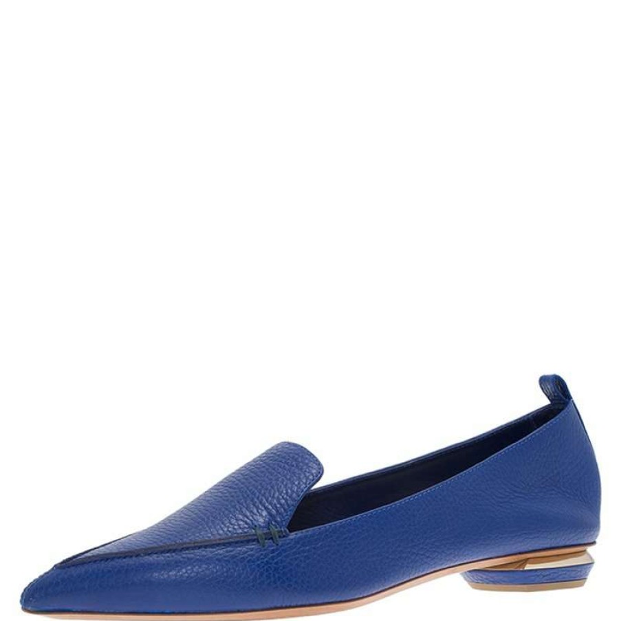 Women'S Shoes * | Nicholas Kirkwood Textured Leather Beya Pointed Toe Loafers Size 40.5 For Women Blue