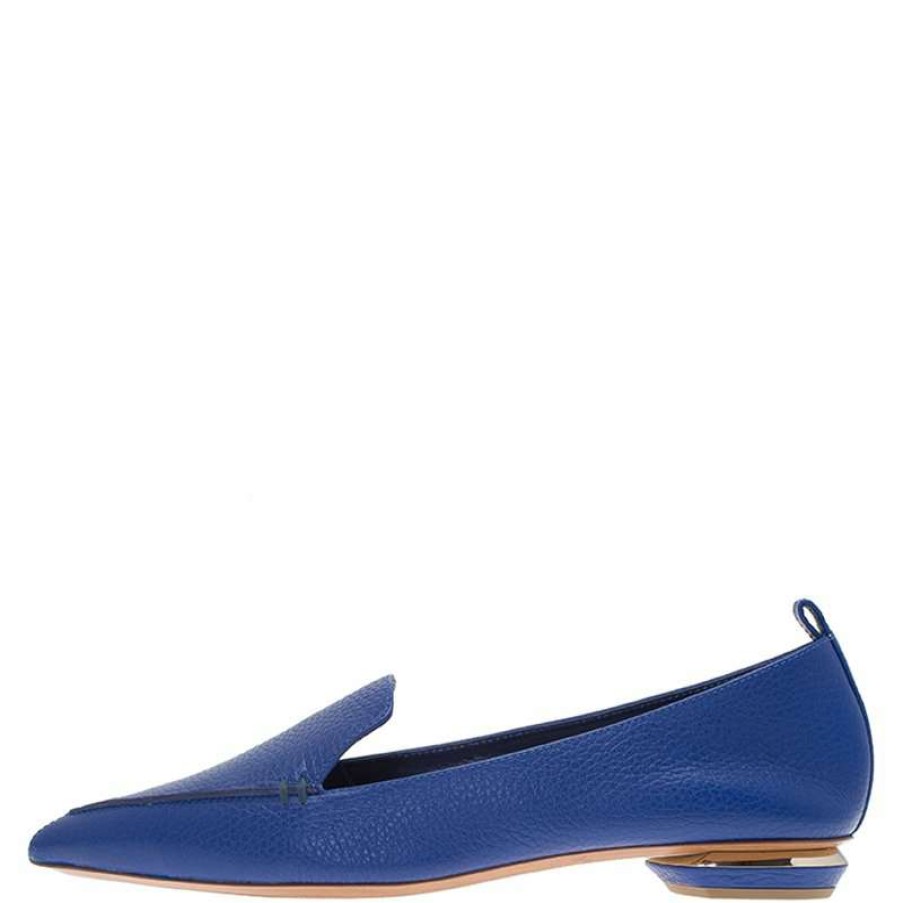 Women'S Shoes * | Nicholas Kirkwood Textured Leather Beya Pointed Toe Loafers Size 40.5 For Women Blue