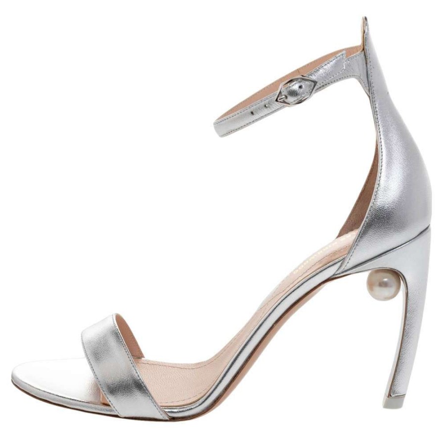 Women'S Shoes * | Nicholas Kirkwood Leather Mira Pearl Embellished Ankle Strap Sandals Size 37 For Women Silver