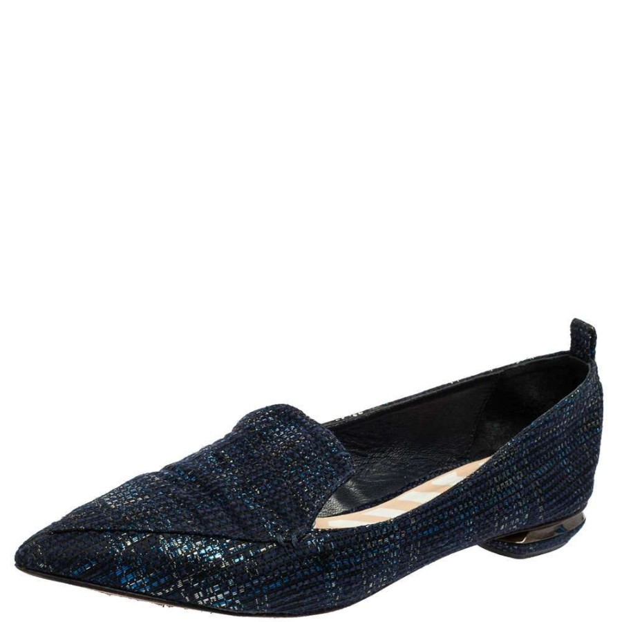 Women'S Shoes * | Nicholas Kirkwood Blue Woven Fabric Beya Pointed Toe Flats Size 40 For Women Navy Blue