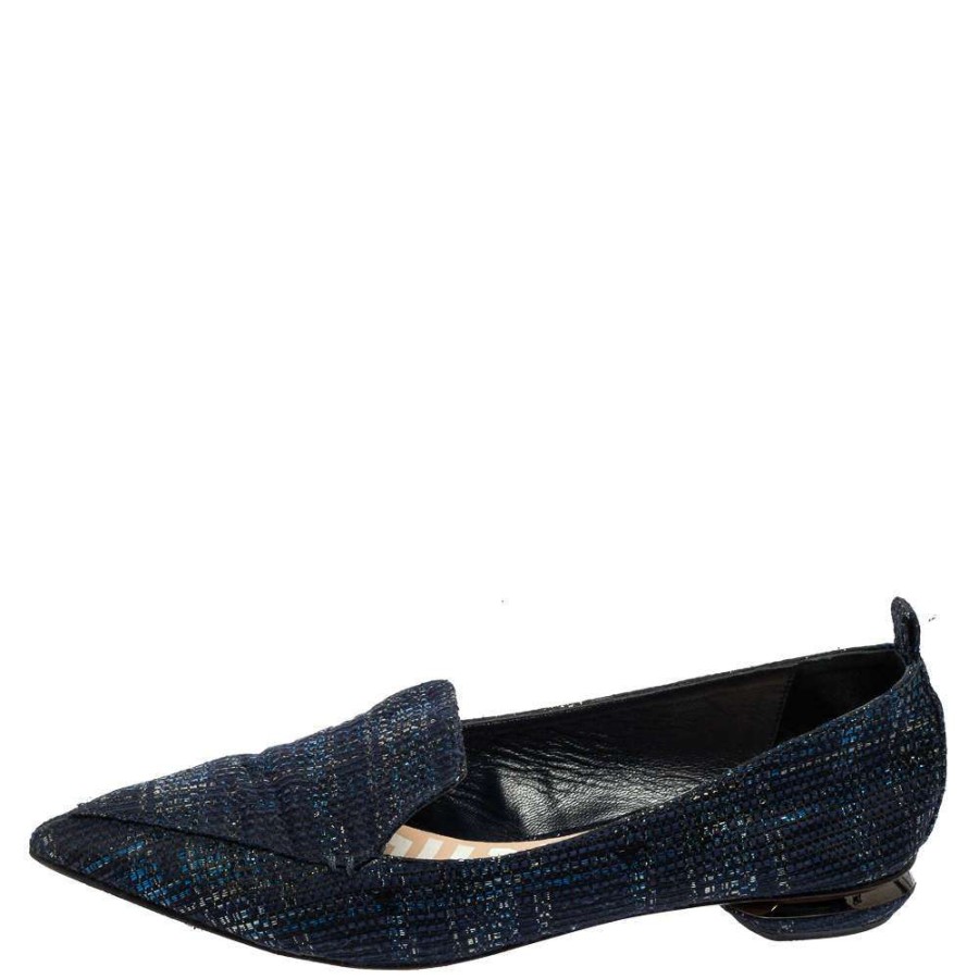 Women'S Shoes * | Nicholas Kirkwood Blue Woven Fabric Beya Pointed Toe Flats Size 40 For Women Navy Blue