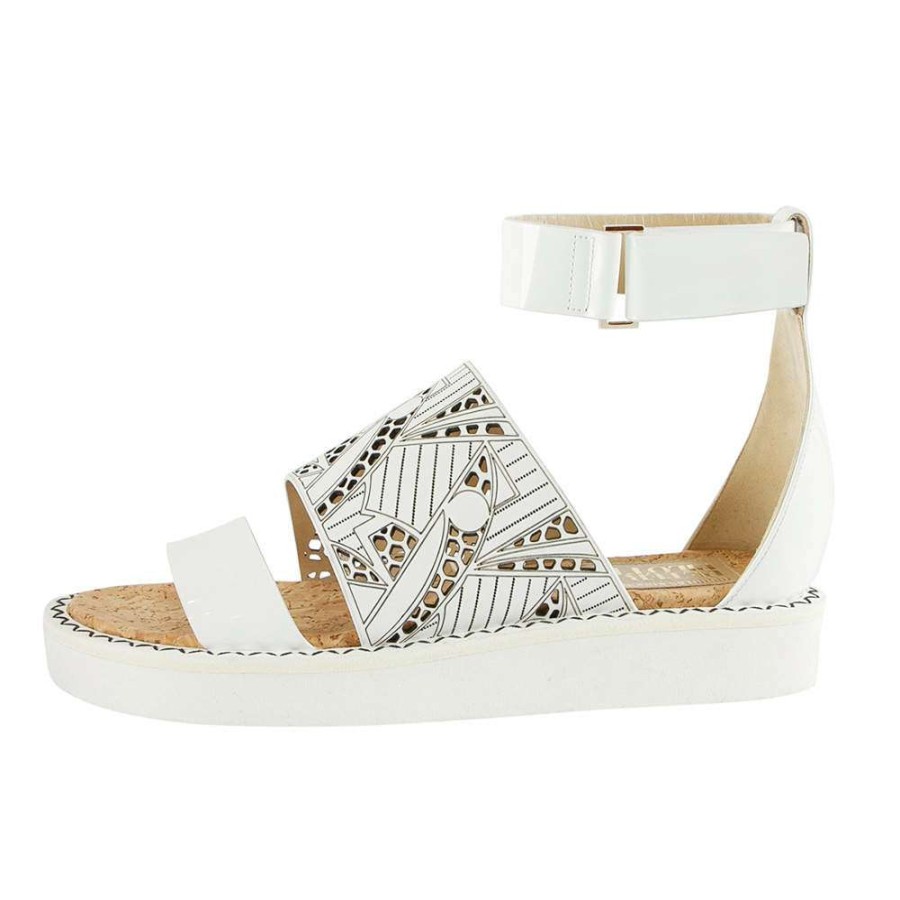 Women'S Shoes * | Nicholas Kirkwood Laser-Cut Leather Peter Pilotto Ankle Strap Flat Sandals Size 37.5 For Women White