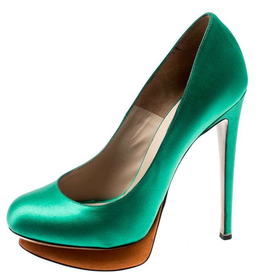 Women'S Shoes * | Nicholas Kirkwood Satin Platform Pumps Size 36.5 For Women Green