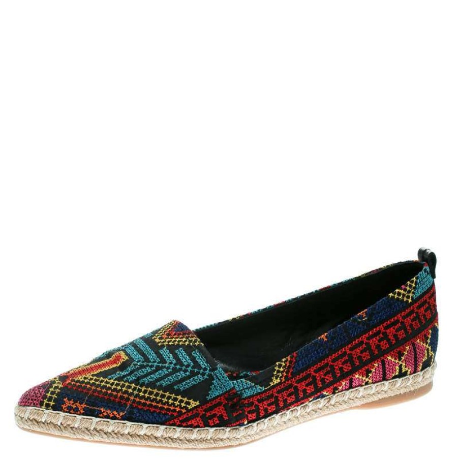 Women'S Shoes * | Nicholas Kirkwood Black/ Embroidered Twill Fabric Mexican Pointed Toe Espadrilles Size 39 For Women Multicolor