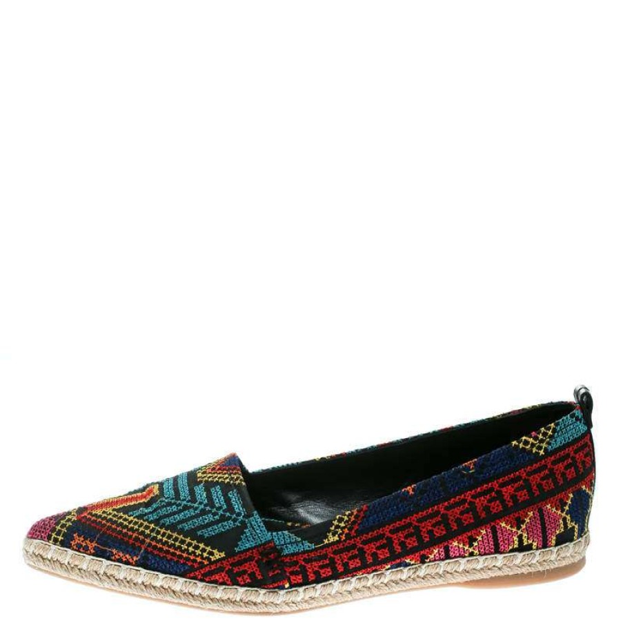 Women'S Shoes * | Nicholas Kirkwood Black/ Embroidered Twill Fabric Mexican Pointed Toe Espadrilles Size 39 For Women Multicolor