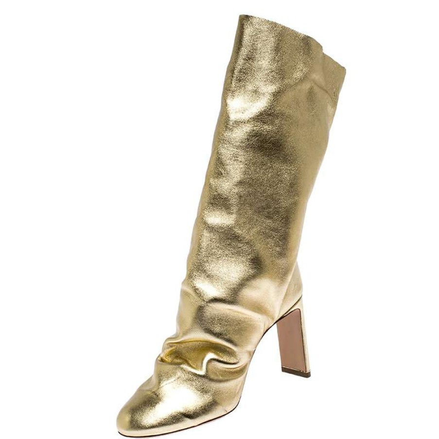 Women'S Shoes * | Nicholas Kirkwood Metallic Leather D'Arcy Ruched Ankle Boots Size 38.5 For Women Gold