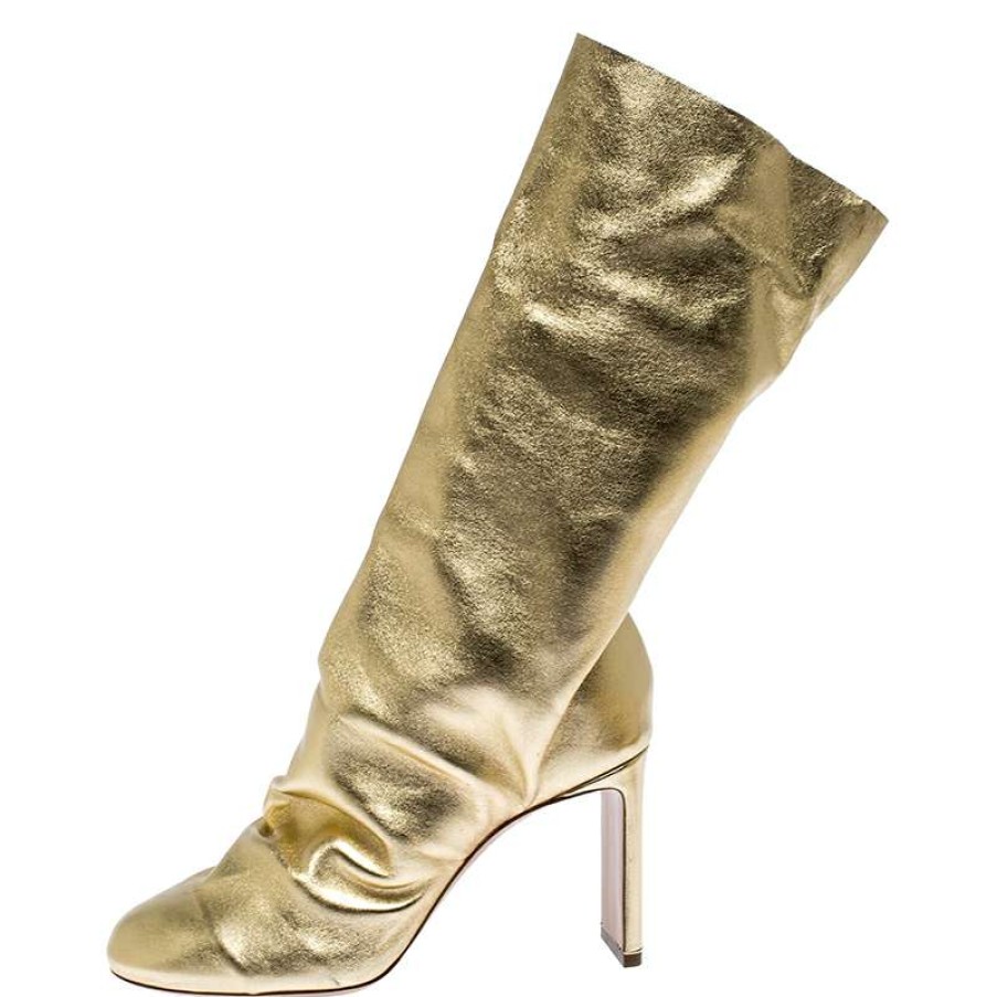 Women'S Shoes * | Nicholas Kirkwood Metallic Leather D'Arcy Ruched Ankle Boots Size 38.5 For Women Gold