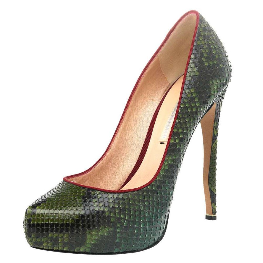 Women'S Shoes * | Nicholas Kirkwood Snakeskin Platform Pumps Size 39 For Women Green