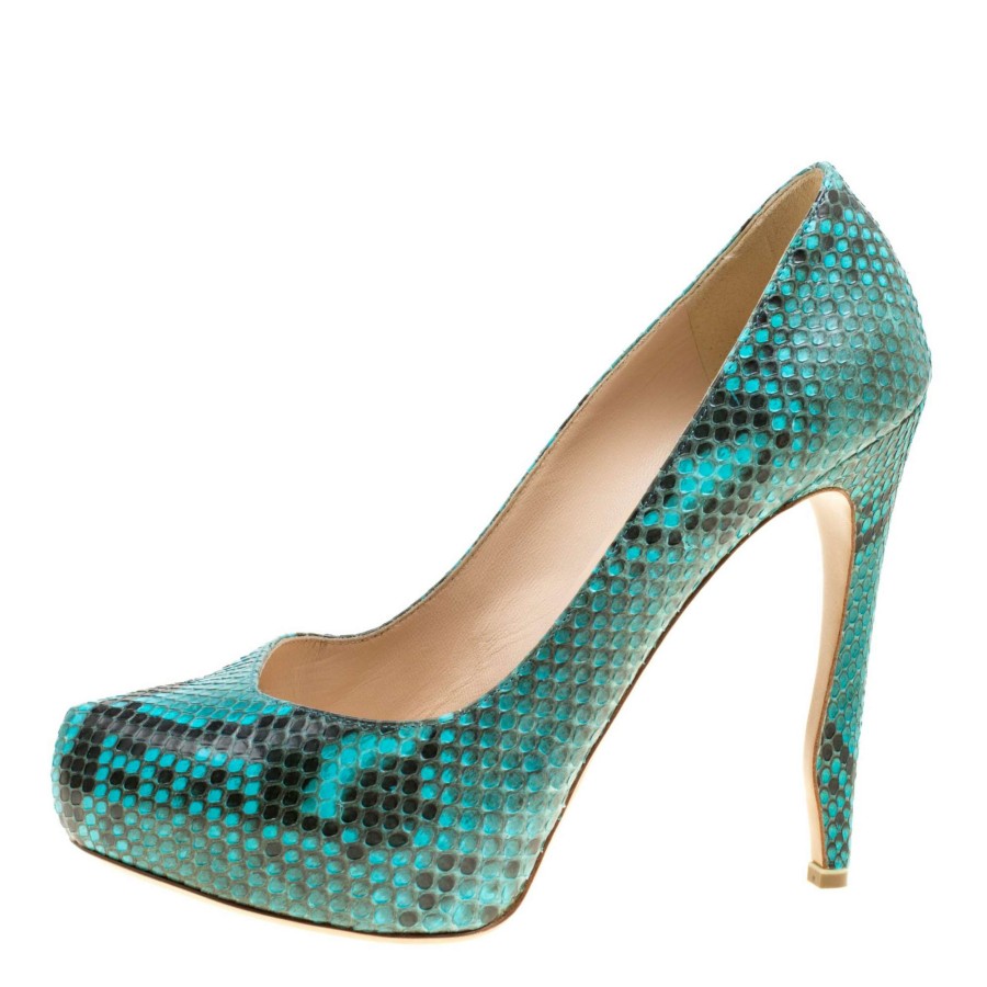 Women'S Shoes * | Nicholas Kirkwood Two Tone Python Leather Platform Pumps Size 38 For Women Blue