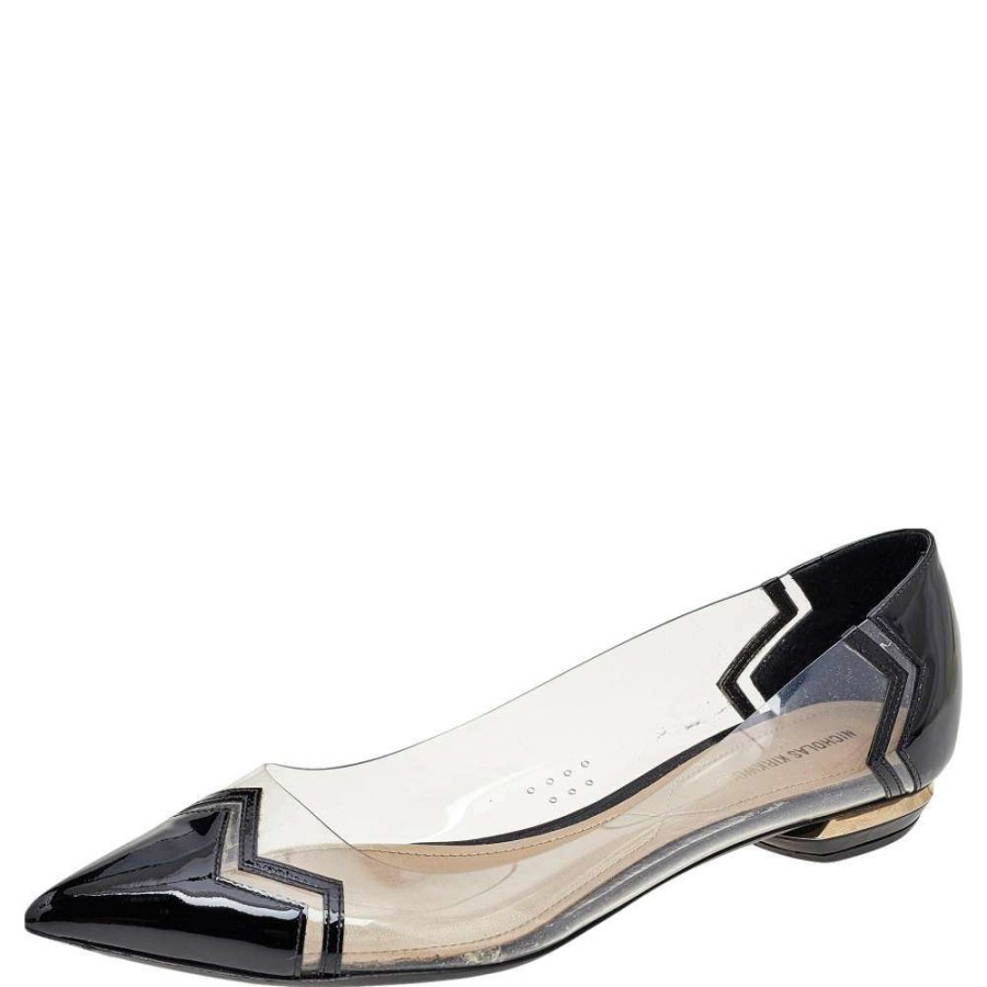 Women'S Shoes * | Nicholas Kirkwood /Transparent Patent Leather And Pvc Pointed Toe Ballet Flats Size 40 For Women Black