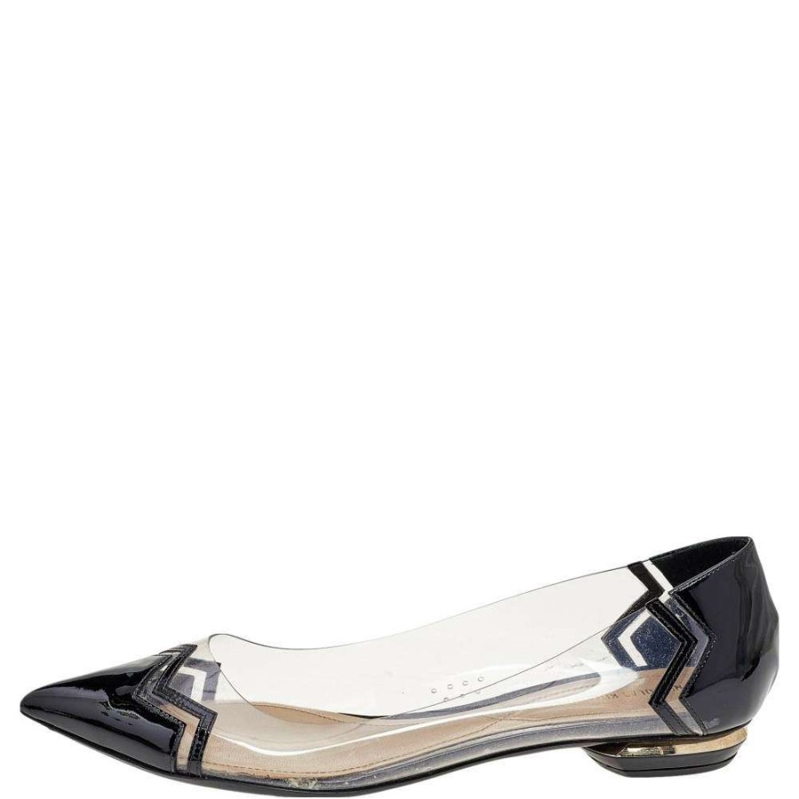 Women'S Shoes * | Nicholas Kirkwood /Transparent Patent Leather And Pvc Pointed Toe Ballet Flats Size 40 For Women Black