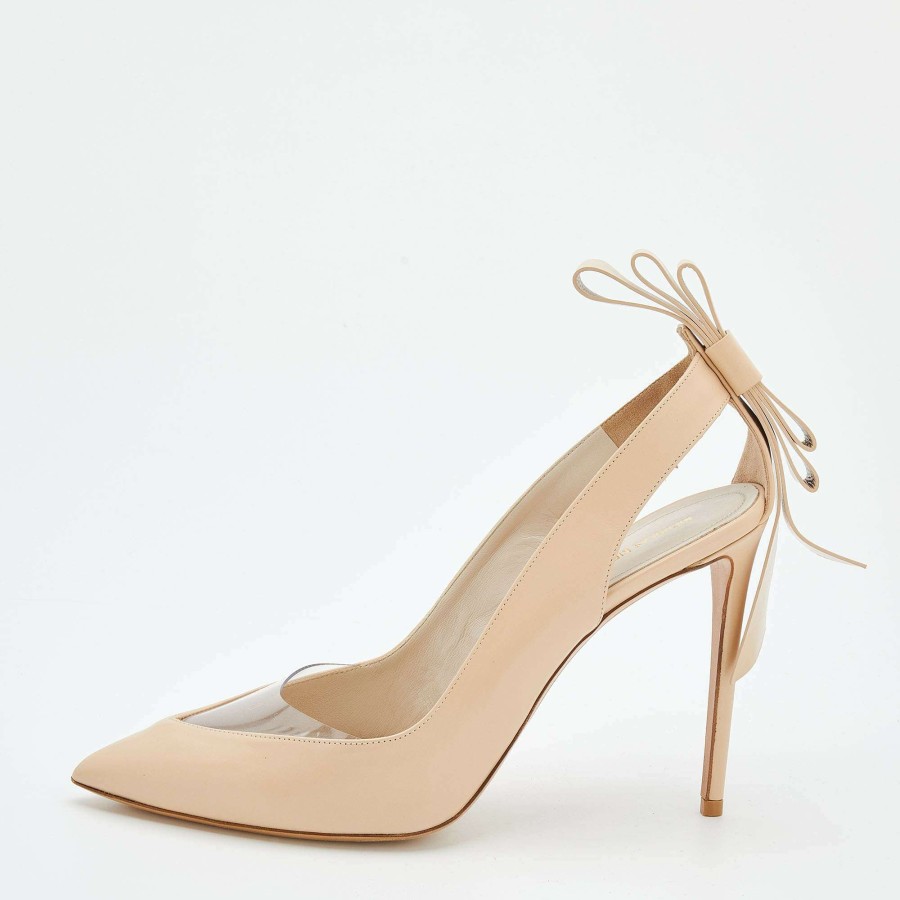 Women'S Shoes * | Nicholas Kirkwood Leather And Pvc Bow Pointed Toe Pumps Size 40.5 For Women Beige