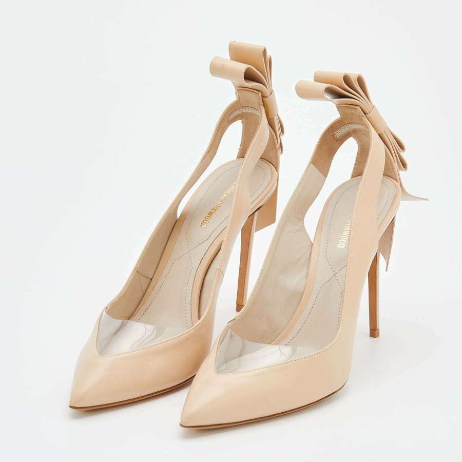 Women'S Shoes * | Nicholas Kirkwood Leather And Pvc Bow Pointed Toe Pumps Size 40.5 For Women Beige