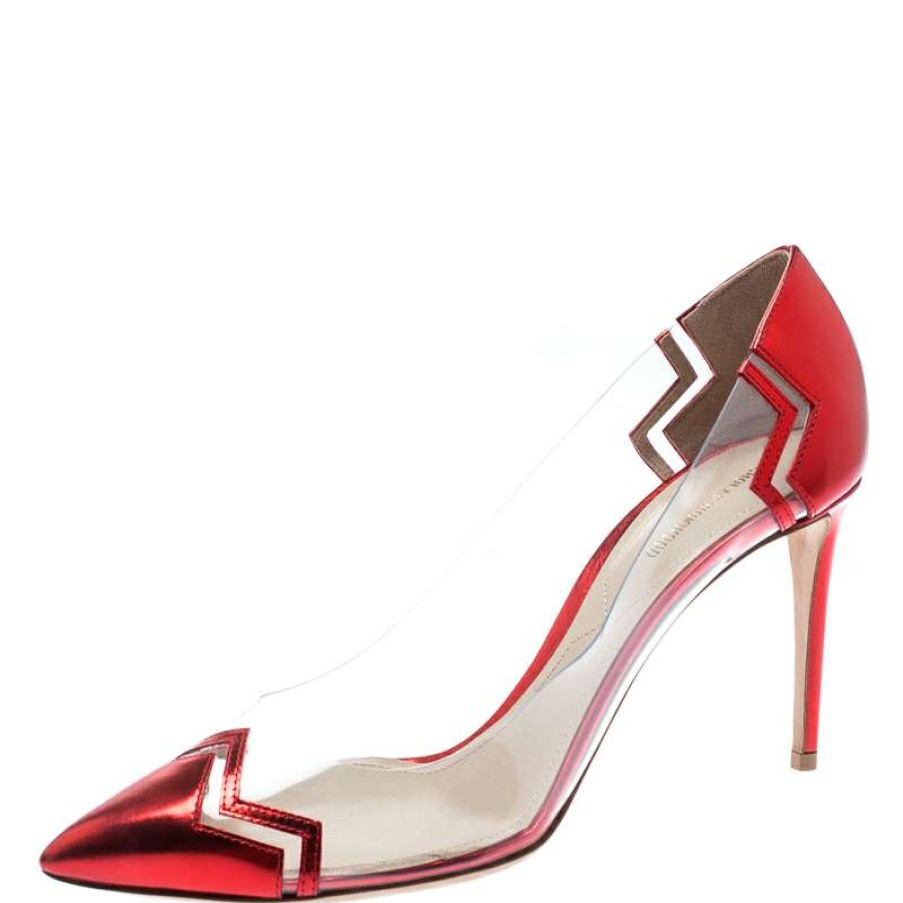 Women'S Shoes * | Nicholas Kirkwood Metallic Leather And Pvc Pointed Toe Pumps Size 40 For Women Red