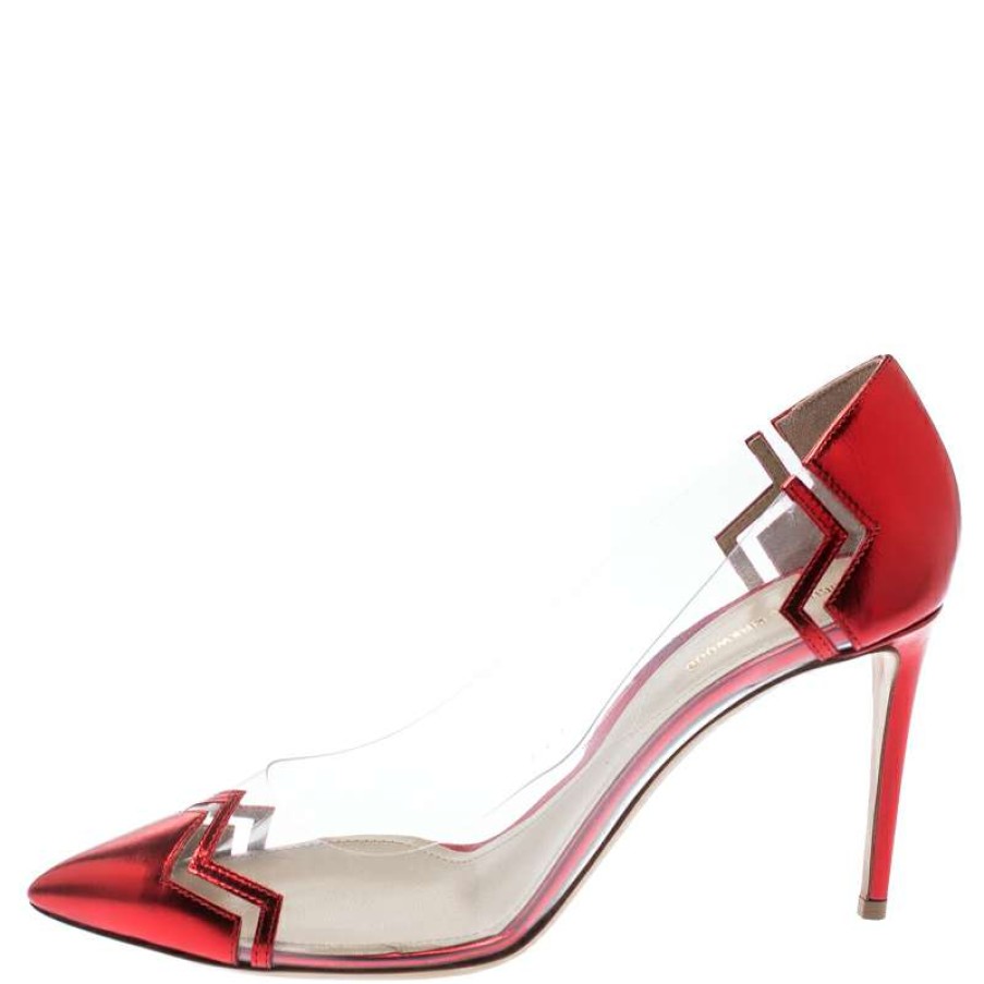 Women'S Shoes * | Nicholas Kirkwood Metallic Leather And Pvc Pointed Toe Pumps Size 40 For Women Red