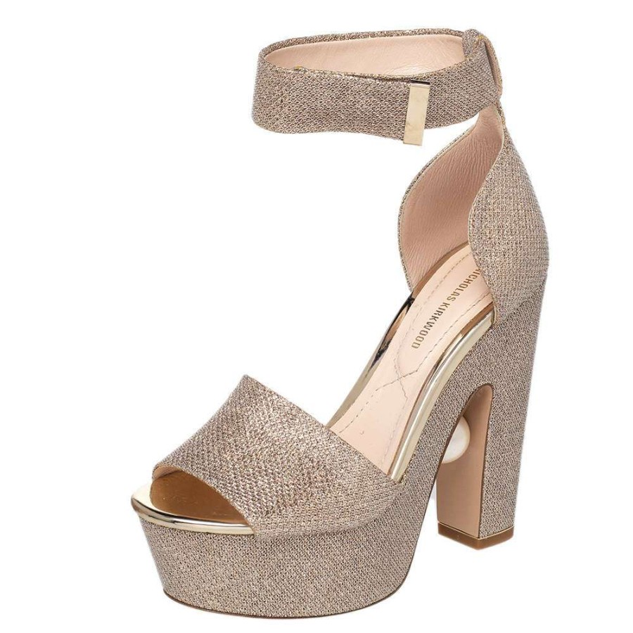 Women'S Shoes * | Nicholas Kirkwood Lurex Fabric And Glitter Platform Ankle Strap Sandals Size 36 For Women Gold