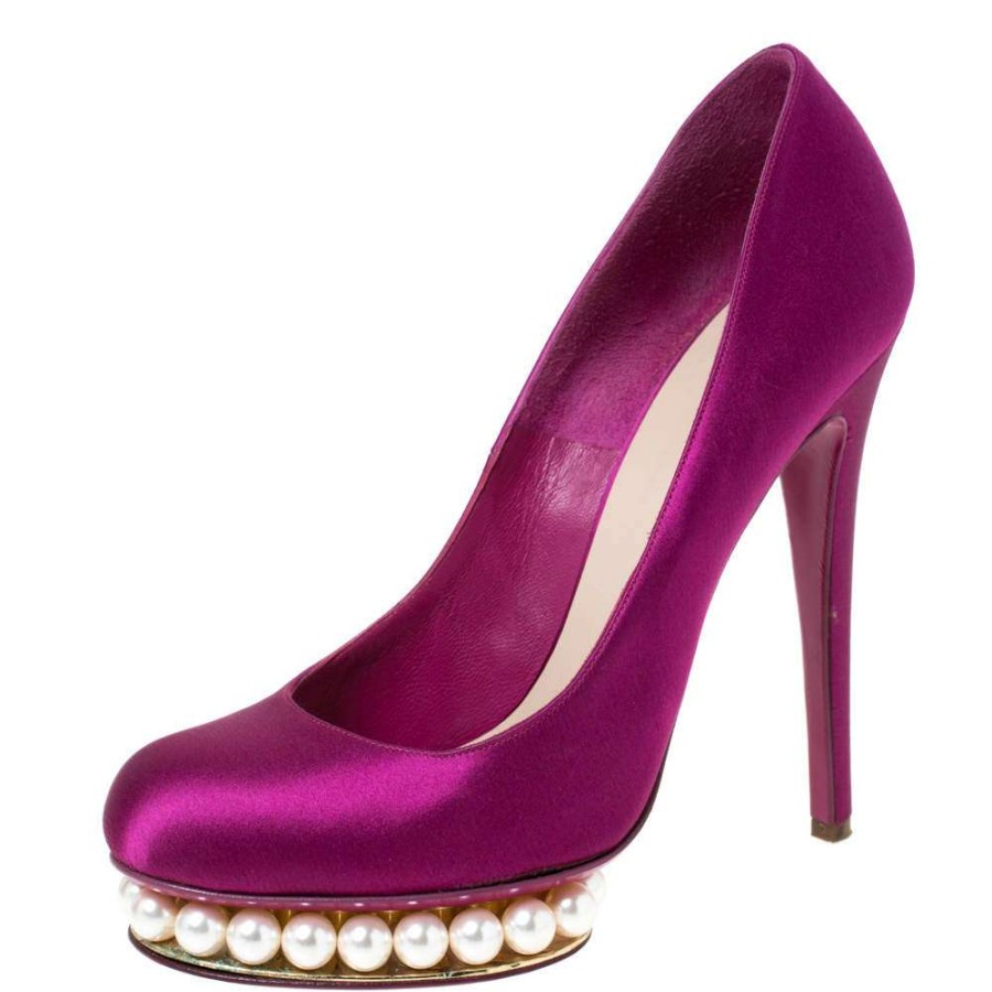 Women'S Shoes * | Nicholas Kirkwood Magenta Satin Casati Faux Pearl Platform Pumps Size 39 For Women Pink