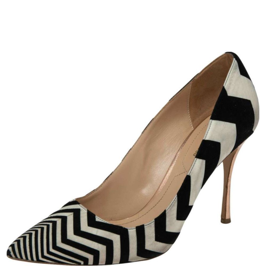 Women'S Shoes * | Nicholas Kirkwood /White Zigzag Print Suede Pointed Toe Pumps Size 39 For Women Black