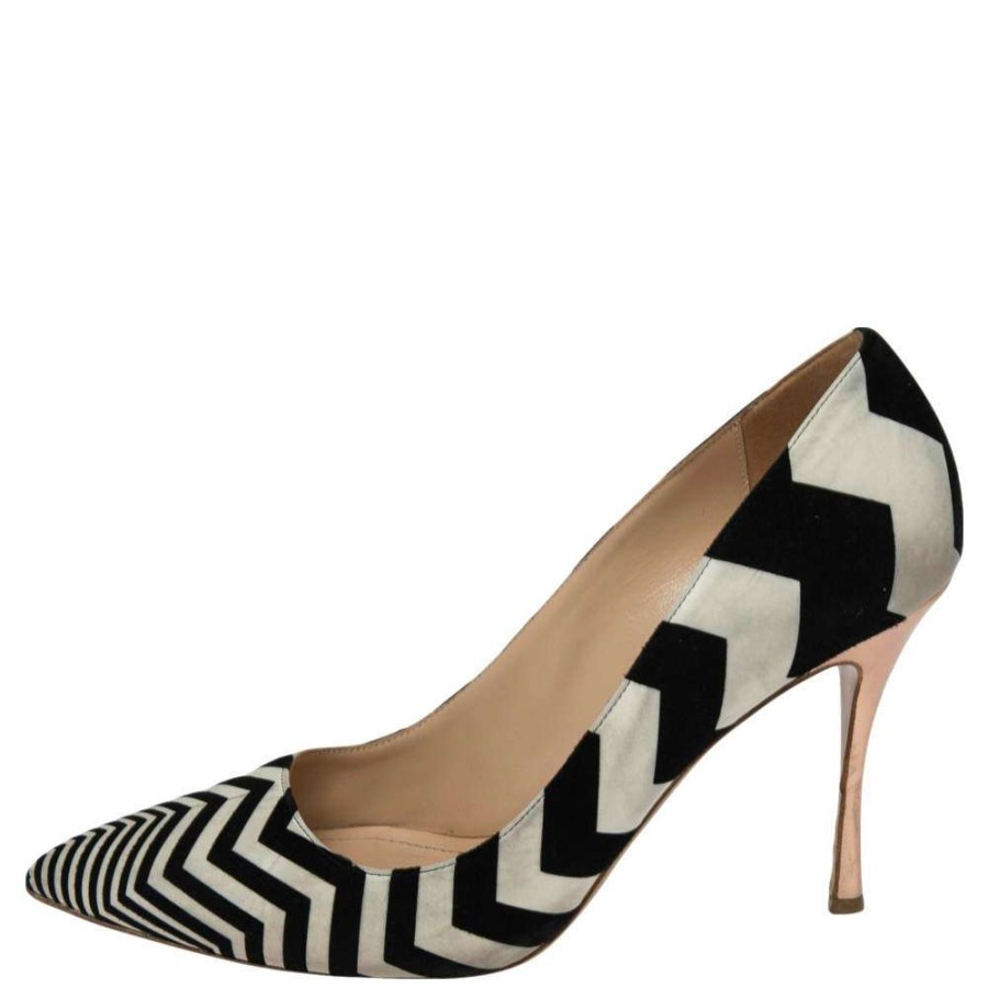 Women'S Shoes * | Nicholas Kirkwood /White Zigzag Print Suede Pointed Toe Pumps Size 39 For Women Black