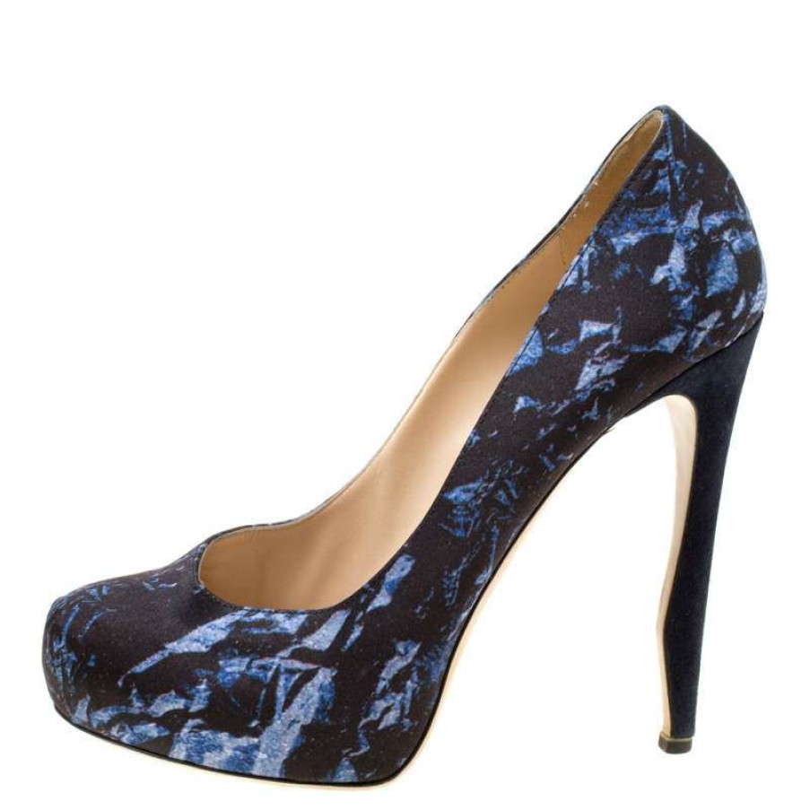 Women'S Shoes * | Nicholas Kirkwood /Blue Printed Satin Platform Pumps Size 38.5 For Women Black