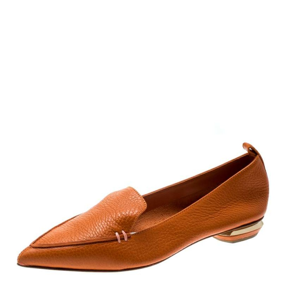 Women'S Shoes * | Nicholas Kirkwood Leather Beya Pointed Toe Flats Size 36.5 For Women Orange