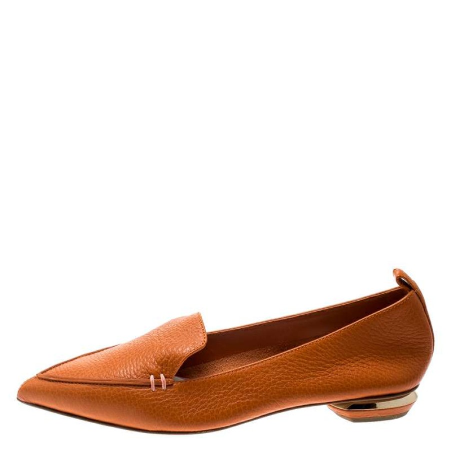 Women'S Shoes * | Nicholas Kirkwood Leather Beya Pointed Toe Flats Size 36.5 For Women Orange